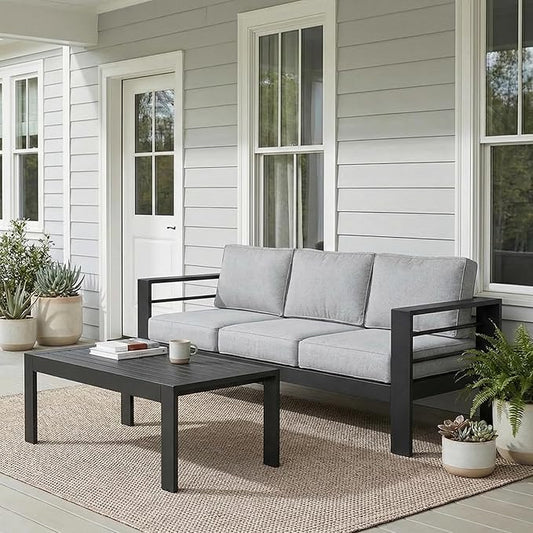 Wisteria Lane Metal Patio Furniture Set for All Weather, Oversized Heavy Duty Outdoor Furniture Set with Upgraded Cushion, Modern Outdoor Patio Couch Set for Garden, Balcony, Backyard, Light Grey