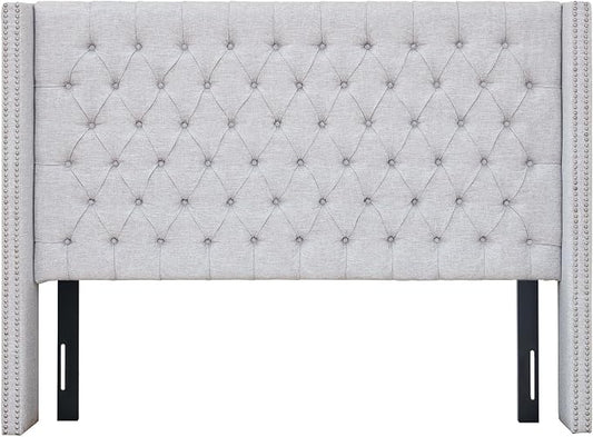 Madison Park Queen Wingback Upholstered Tufted Headboard, Featuring High-Density Sponge Padding, Adjustable Height Headboard, Easy Assembly, Gray