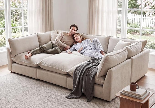 Iroomy Modular Sectional Sofa, Oversized Chenille Cloud Couch, Deep Comfy Seat, 6-Seater Sofas Couches for Living Room, Beige, High Feet