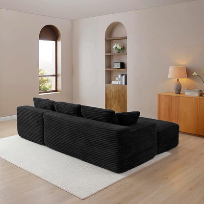 105-Inch L-Shaped Right Facing Corner Compressed Sofa Modular Sectional Boneless Cloud Sofa Floor Foam Couch with Chaise Lounge, Corduroy Corner Boneless Cloud Couch