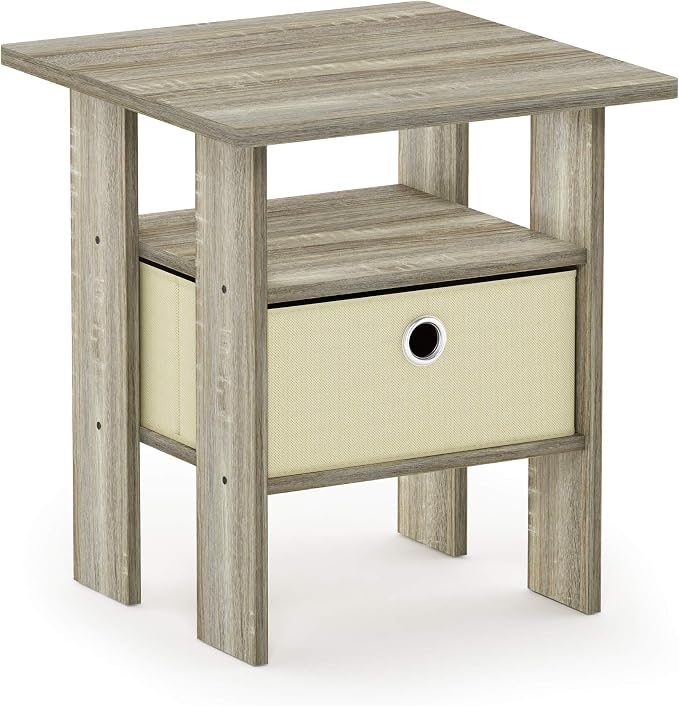 Furinno TIDUR 3-Tier Night Stand, Nightstand with Storage Bin, Sonoma Oak | Open Shelf Design, Bedside Table, End Table, Side Table for Bedroom, Living Room