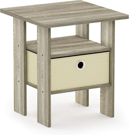Furinno TIDUR 3-Tier Night Stand, Nightstand with Storage Bin, Sonoma Oak | Open Shelf Design, Bedside Table, End Table, Side Table for Bedroom, Living Room