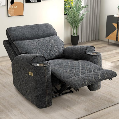 HAOMARKETS Electric Recliner Chair Set of 2, Soft Fabric Power Recliners with Metal Cup Holders, Single Overstuffed Heavy Duty Reclining Sofa Chairs for Living Room Bedroom, Dark Grey