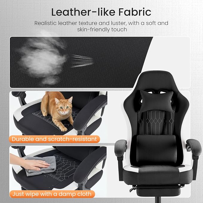DUMOS Gaming Chair with Linkage Armrests, Video Game Chairs with Pocket Spring Cushion, Ergonomic Computer Silla Gamer Office Desk Chair with Footrest for Adults & Students, Black