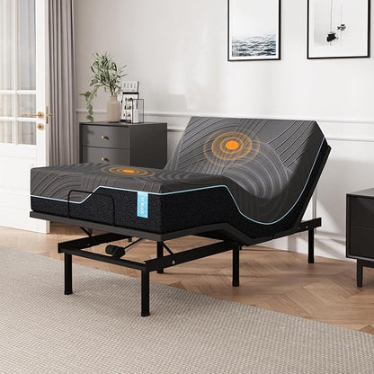 Dyonery Twin XL Adjustable Bed Base Frame with Wireless Remote + 14 Inch Blue Copper Memory Foam Mattress Bed in a Box, Head and Foot Incline & Massage, Zero Gravity, Fiberglass Free, 80" × 38"