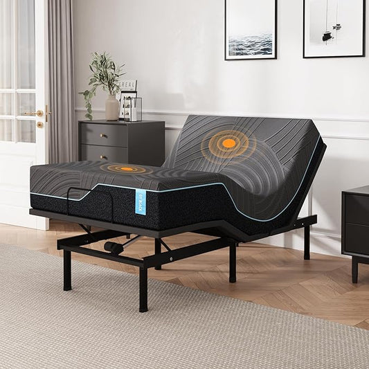Dyonery Twin XL Adjustable Bed Base Frame with Wireless Remote + 14 Inch Blue Copper Memory Foam Mattress Bed in a Box, Head and Foot Incline & Massage, Zero Gravity, Fiberglass Free, 80" × 38"