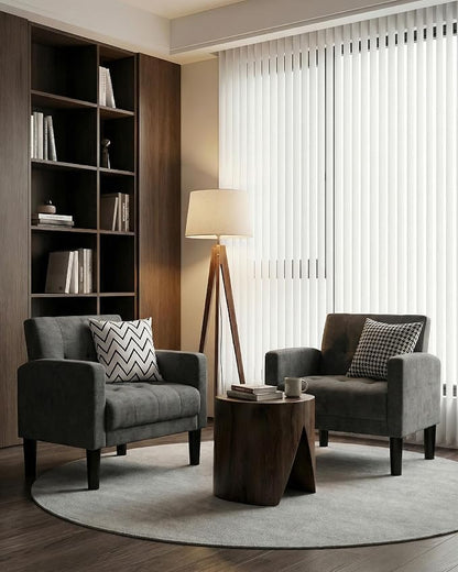 TYBOATLE Accent Chairs Set of 2 Living Room Chairs Cozy Tufted Mid Century Modern Accent Chairs with Arms for Bedroom Comfy Reading Arm Chair Small Chairs for Small Spaces Office (2, Dark Grey)