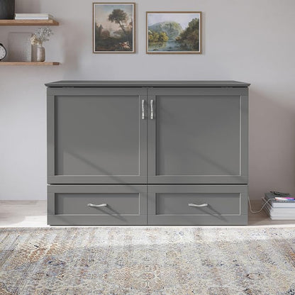 AFI Hamilton Full Murphy Bed Chest with Mattress, Storage, and Built-in Charger in Grey