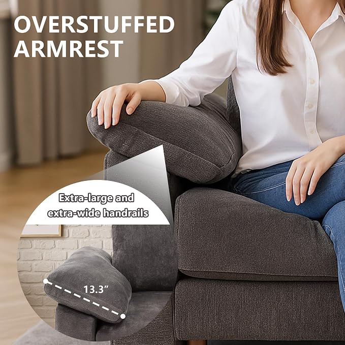 Oversized Modular Cloud Couch with Removable Washable Cover, L -Shaped Sectional for Large Living Room, Plush Chenille & Deep Seat（Grey）