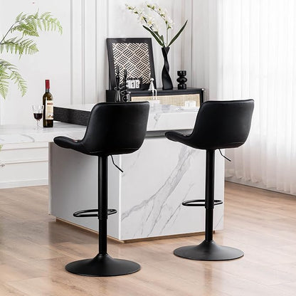 YOUTASTE Black Bar Stools Set of 2, Adjustable Swivel Faux Leather Counter Height Bar Stool, Chairs with Metal Base, 300 LBS Capability, for Home Kitchen Island