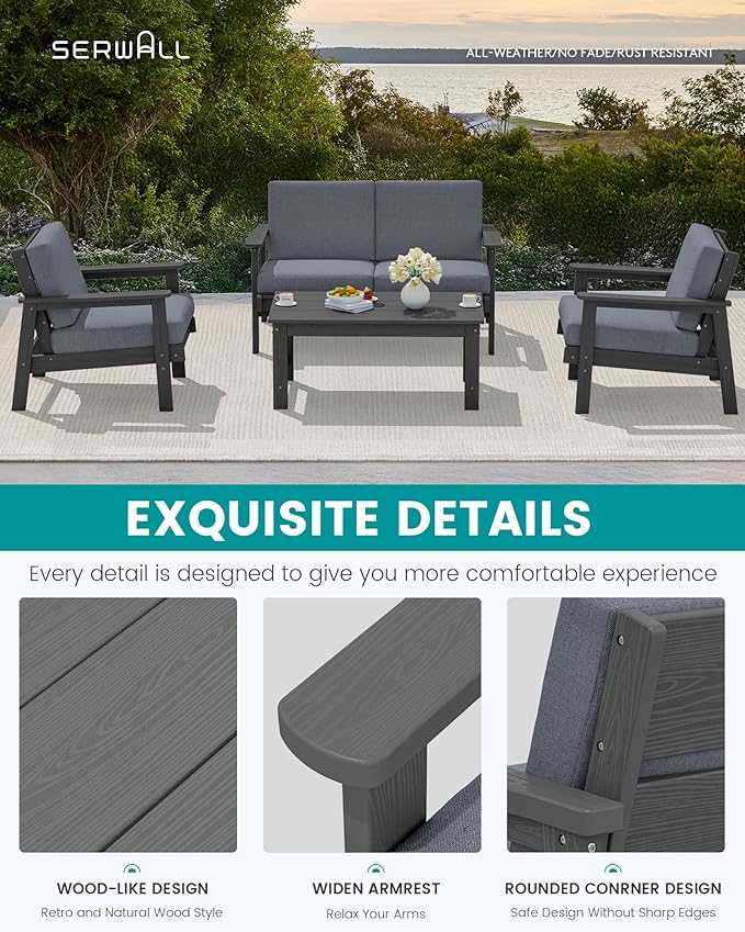 SERWALL Outdoor Loveseat, Grey Frame and Grey Cushion