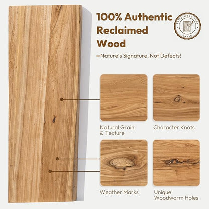 Vivelove Live Edge Floating Shelves Solid Wood, 48 Inch Set of 1, Elm Shelves for Wall with Invisible Bracket for Living Room Bedroom Bathroom Office Book, Rustic Farmhouse Wooden Shelf - Natural