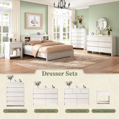 AMERLIFE Drawer Tall Dresser for Bedroom, Modern Storage Cabinet with Anti-Tip Kit, Rounded Corners & Easy Assembly, White Wood Chest for Closet (White, 15.8" D x 48.8" W x 33.3" H (7 Drawers))