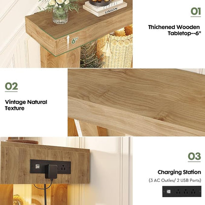 Unikito 32" Entryway Table with Socket and Sensor Light, Narrow Console Table with Storage Behind Couch, Farmhouse Entryway Table for Hallway, Behind the Couch, Living Room, Foyer