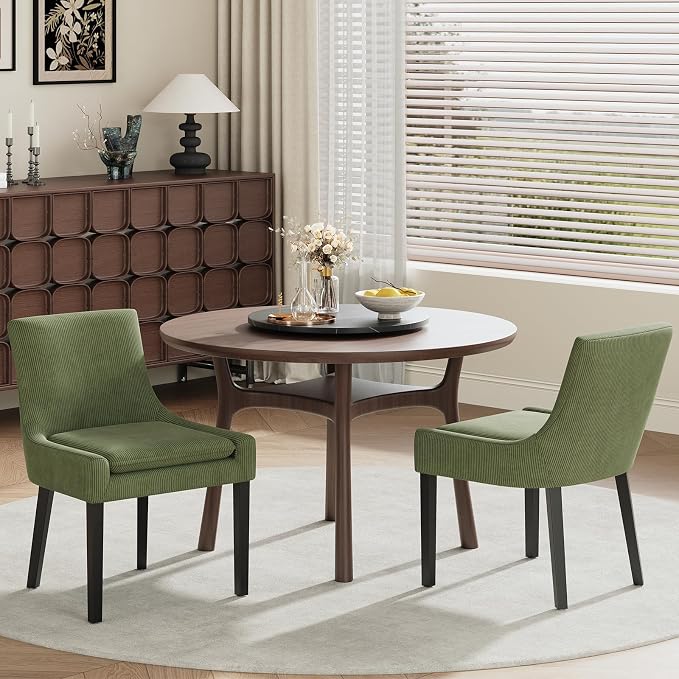 Modern Dining Room Chairs Set of 2 with Mid Back and Wood Legs, Upholstered Kitchen Chairs for Dining Room/Living Room, Light Green