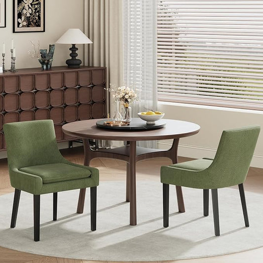 Modern Dining Room Chairs Set of 2 with Mid Back and Wood Legs, Upholstered Kitchen Chairs for Dining Room/Living Room, Light Green