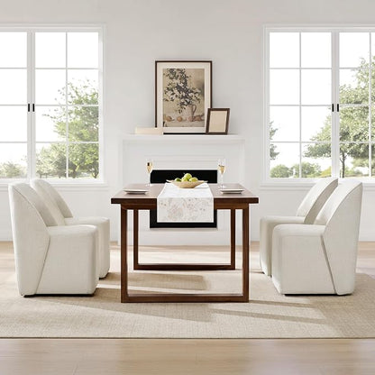 Watson & Whitely Modern Rolling Dining Chairs with Casters, Set of 2, Linen | Upholstered Seat, Removable Rollers, Fabric Armless Chairs for Dining Room, Living Room, Bedroom