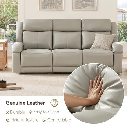 Watson & Whitely Genuine Leather Power Recliner Sofa, 3 Seater Wall Hugger Reclining Sofas with Power Headrest, USB & TypeC Ports, Electric Recliner Couch Set for Living Room, Grey