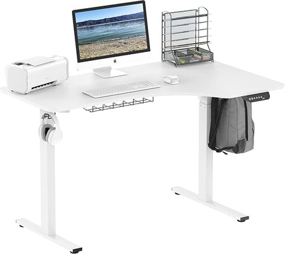 SHW 55-Inch Large Electric Height Adjustable L-Shaped Standing Desk with Right Facing Corner, White