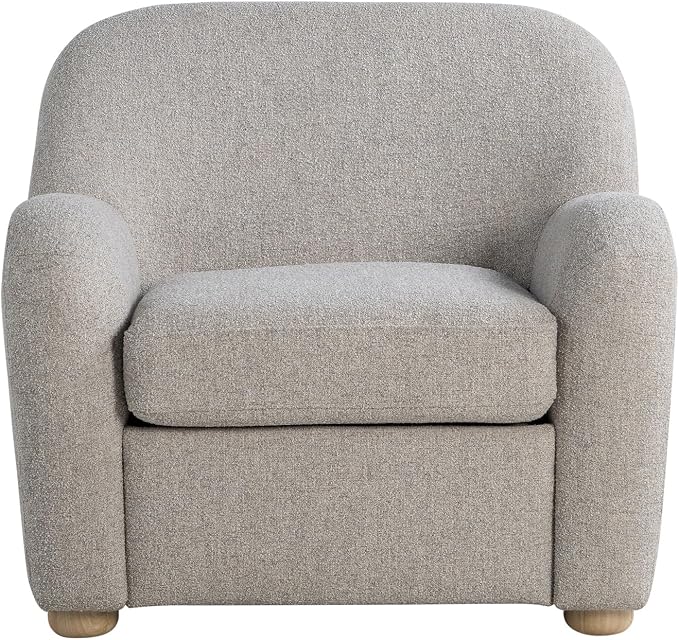 Studio Living® Jennifer 36.6" Arm Chair, Modern Style, Pocket Coil Comfort, Natural Wood Legs, Boucle Fabric, Pebble