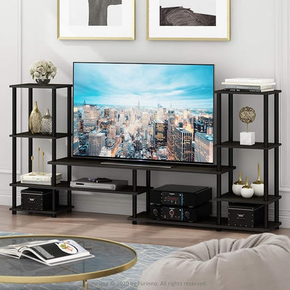 Furinno Turn-N-Tube TV Stand, Wide Open Frame Entertainment Center with Storage, TV Console with Tall Side Shelves for TV up to 48 Inch, for Living Room, Bedroom, Espresso