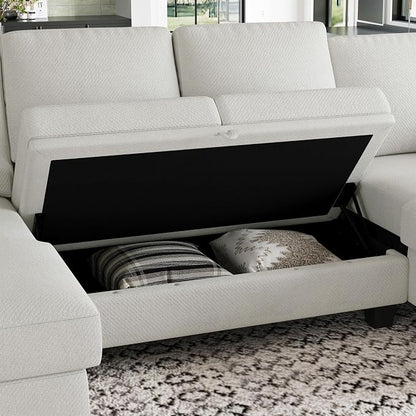 Belffin Modular Sectional Sleeper Sofa Bed with Storage Chaise L Shaped Sectional Couches for Living Room Armrest with Cup Holder. White Couch