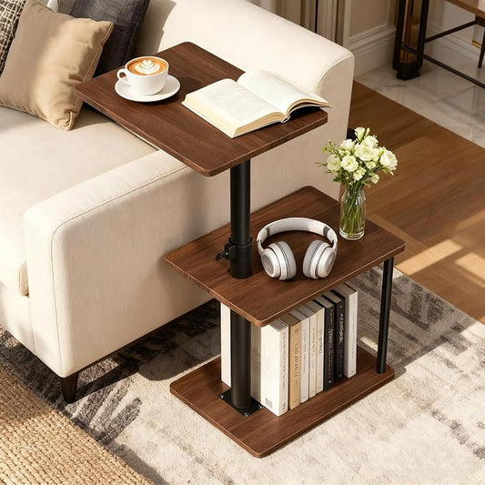 Faesun Swivel Side Table for Couch Arm, Height Adjustable C Shaped End Table for Recliner or Bed, Tv Trays with Storage Shelf for Small Spaces- Small Nightstand for Living Room, Bedroom