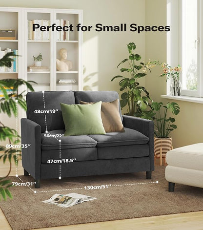 Welzona 3-Layers Cloud Loveseat Sofa, 51" Small Couch for Living Room, Bedroom - Tool-Free Assembly with Teddy Fabric Small Sofa - Grey - Futon Couch - Removable Washable Covers - 650lbs Capacity