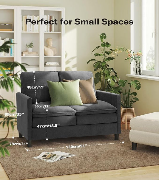 Welzona 3-Layers Cloud Loveseat Sofa, 51" Small Couch for Living Room, Bedroom - Tool-Free Assembly with Teddy Fabric Small Sofa - Grey - Futon Couch - Removable Washable Covers - 650lbs Capacity