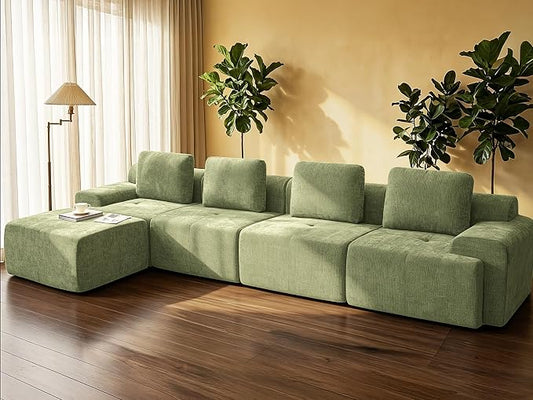 159" L Shaped Oversized Boneless Couch, Comfort Cloud Sectional Couches for Living Room, Modular Sofa High Back & Extra Deep Seat, No Assembly, Chenille(Olive Green, 159 inch-L Shaped（4+1）)