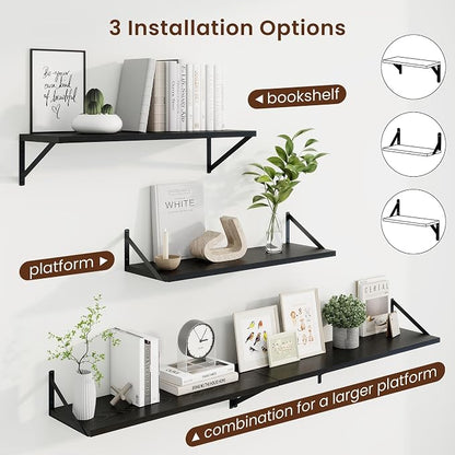 Axeman 30 Inch Floating Shelves | 10 Inch Deep Black Wall Shelves Set of 2 | 30" W x 10" D Black Wood Floating Shelves for Living Room Bathroom Kitchen