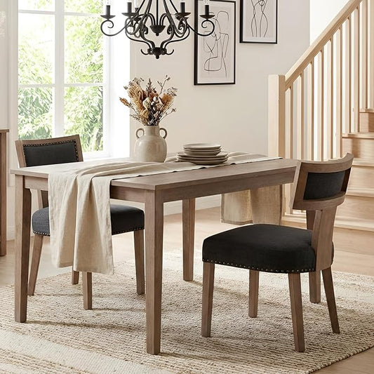 HNY Mid Century Modern Dining Chairs Set of 2, Farmhouse Linen Fabric Upholstered Accent Chairs Curved Nailhead Trim Backrest Kitchen Chairs, with Hardwood Frame, Charcoal