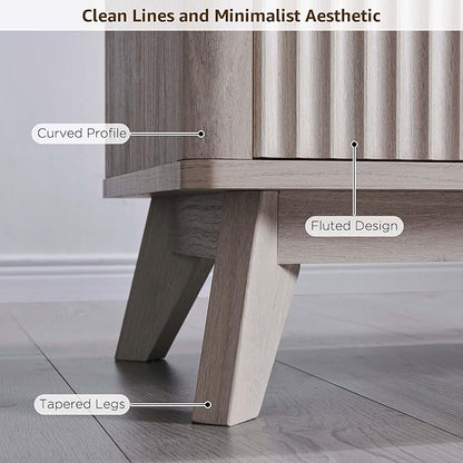 OKD 70" Mid Century Modern Fluted TV Stand, Entertainment Center, Sideboard, Media Console for Living Room with 2 Soft Close Door/Adjustable Shelves (Alder White)