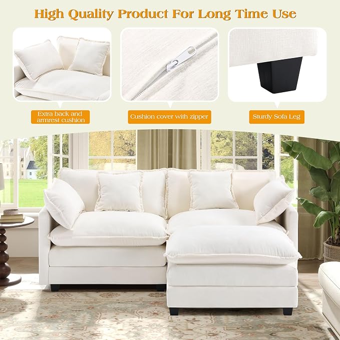 77.6" Modular Sectional Sofa,Loveseat Couch for Living Room, Modern Deep Seat Sofa 2 Seater Chenille Fabric Comfy Cloud Couches with Throw Pillows & Ottoman for Living Room,Apartment