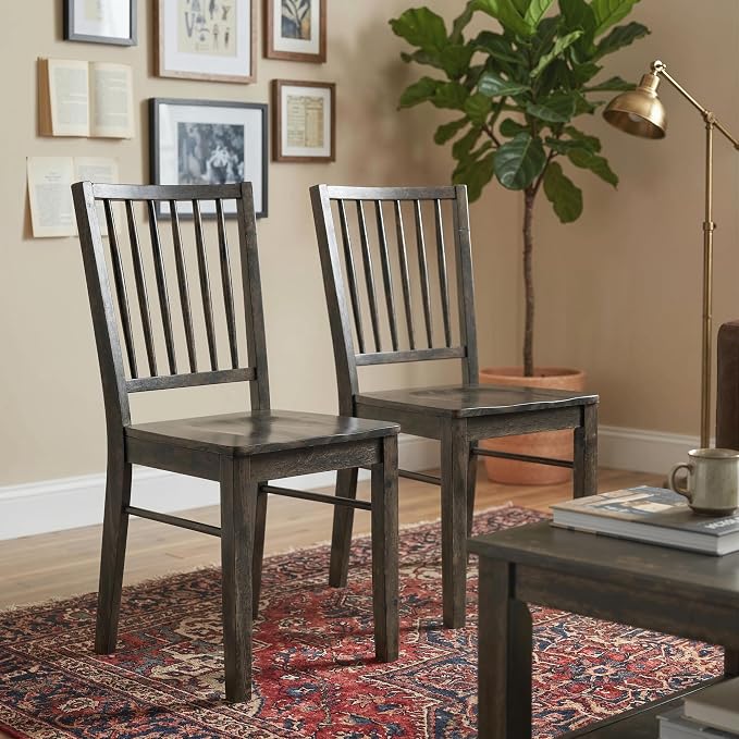 HOMCOM Farmhouse Dining Chairs Set of 2, Ergonomic Solid Wood Armless Kitchen Chairs with Rubberwood Legs for Dining Room, Kitchen, Charcoal Gray