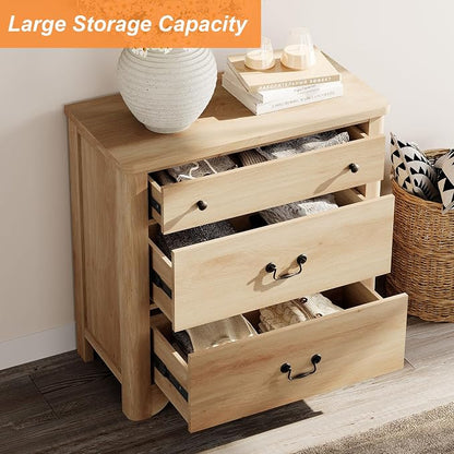 WAMPAT 4 Piece Bedroom Set - Includes Farmhouse 3 Drawer Storage Dressers, Set of 2 Nightstands with 3 Drawers, Dresser and Nightstand Sets, Oak