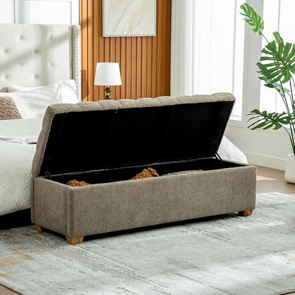 60.2" Storage Bench, End of Bed Storage Benches, Chenille Fabric Upholstered Ottoman Bench with Safety Hinge for Living Room Entryway Bedroom Hallway