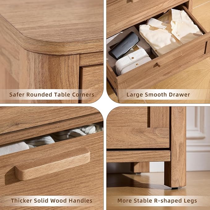 Joaxswe Farmhouse 6 Drawer Dresser for Bedroom, Horizontal Dressers with 6 Deep Drawers & 4 Thickened Table Legs, Brown