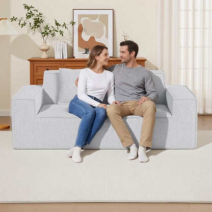 Luxanimarion 77'' Modern Small Loveseat, No Assembly Required Cloud Sofa Cloud Sofa Boneless Couches with 2 pcs Pillows for Living Room, Apartment(Polar Fleece-Grey)