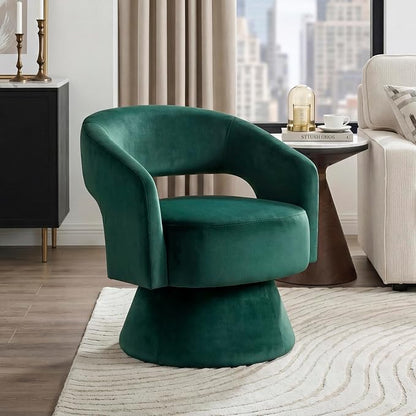 Lexicon 360 Degree Swivel Accent Chair, Modern Comfy Velvet Round Barrel Chair, Open Back, Plush Foam Cushions, Metal Swivel Base for Living Room/Bedroom/Office/Small Spaces, Green