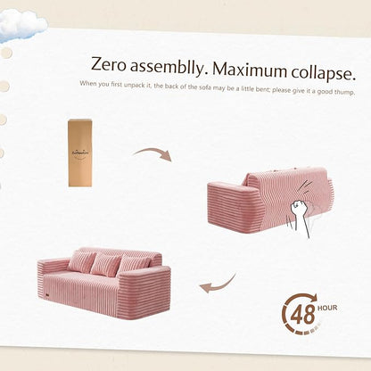 ZurNesfure Sofa Couch Cloud 3-Seater Memory Foam Couch with Pillow No Assembly Required, Modern Couch with Removable Washable Cover Boneless Sofas for Living Room Bedroom Apartment (Pink,3-Seater)