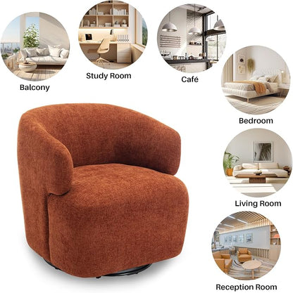 SOFTHION Swivel Accent Chair, Chenille Barrel Chair for Living Room, Cozy Round Boucle Arm Chair, Metal Base for Club Nursery Bedroom, Orange