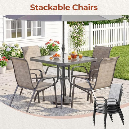 TLSUNNY Patio Dining Set 5 Pieces, All Weather Outdoor Furniture W/30"X 30" Table and 4 Stackable Textilene Chairs, Metal Table and Chairs for Lawn, Garden, Poolside, Backyard (Umbrella not Included)
