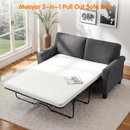 57" Pull Out Sofa Bed with Mattress, Convertible Sofa Bed Loveseat, Twin Sleeper Sofa Couch with Pocketed Coil Seating, Upholstered Fabric Sofa Bed for Small Spaces,Grey