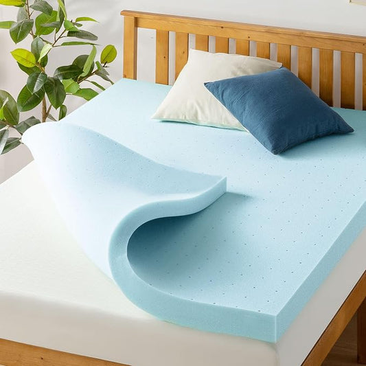 Best Price Mattress 4 Inch Ventilated Memory Foam Mattress Topper, Cooling Gel Infusion, CertiPUR-US Certified, Queen, Dorm Essentials, Blue