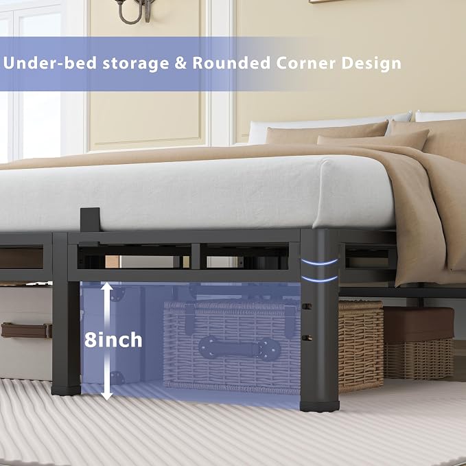 NKZ 12 Inch Twin Size Bed Frame, Metal Bed Frame & Box Spring 2 in 1 Platform with Round Corner Legs, 4000Lbs Heavy Duty Metal Frame, Mattress Slide Stopper, Headboard Hole, Noise-Free, Easy Assembly