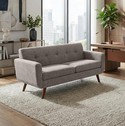Tbfit 65" W Loveseat Sofa, Mid Century Modern Love Seat Couches for Living Room, Button Tufted Upholstered Small Couch for Bedroom, Solid and Easy to Install Love Seats Furniture, Grey