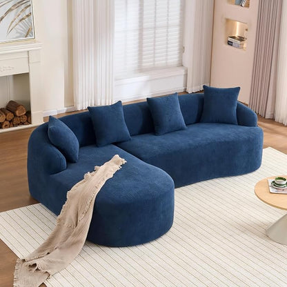 99" Curved Sofa with L-Shape Chaise,Modern Cloud Curved Couch with Deep Seat,No Assembly Required,Upholstered Oversized Couches for Living Room,Apartment (Blue, 99Inch)