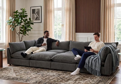 Iroomy Modular Sectional Sofa, Oversized Chenille Cloud Couch, Deep Comfy Seat, 8-Seater Sofas Couches for Living Room, Dark Grey, High Feet