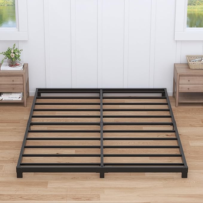 Nailsong 3 Inch Bed Frame Full Low Profile, Full Size Metal Bed Frame No Box Spring Needed, Heavy Duty Metal, Easy Assembly, Black